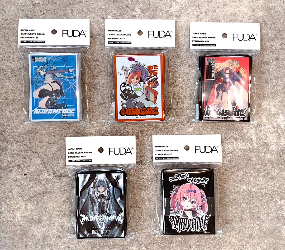 FUDA card sleeves — real product flat lay 3